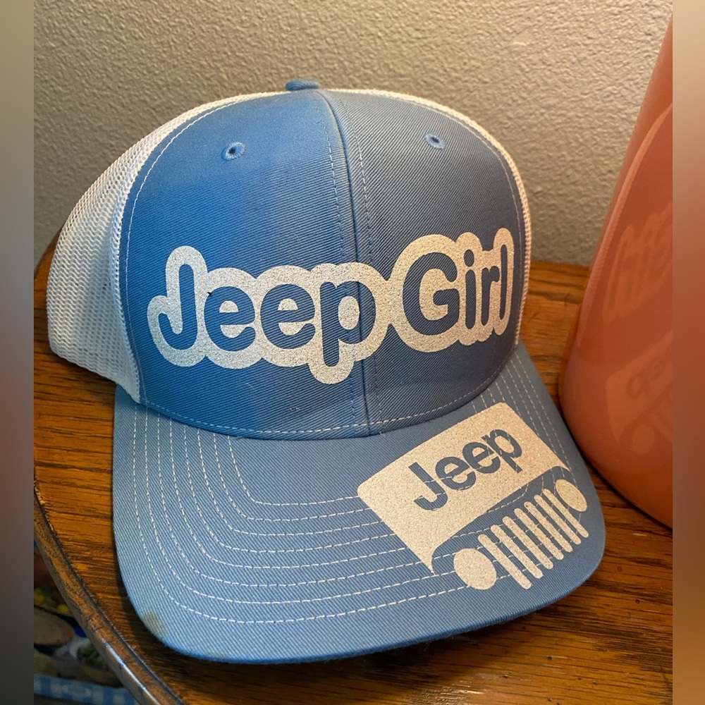 RARE Jeep Trucker Hat Blue and White Snapback Pacific Headwear OS